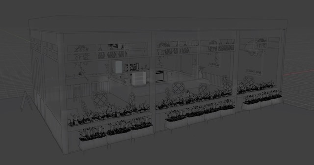 Proxy blockout: exterior angle with seating and planters