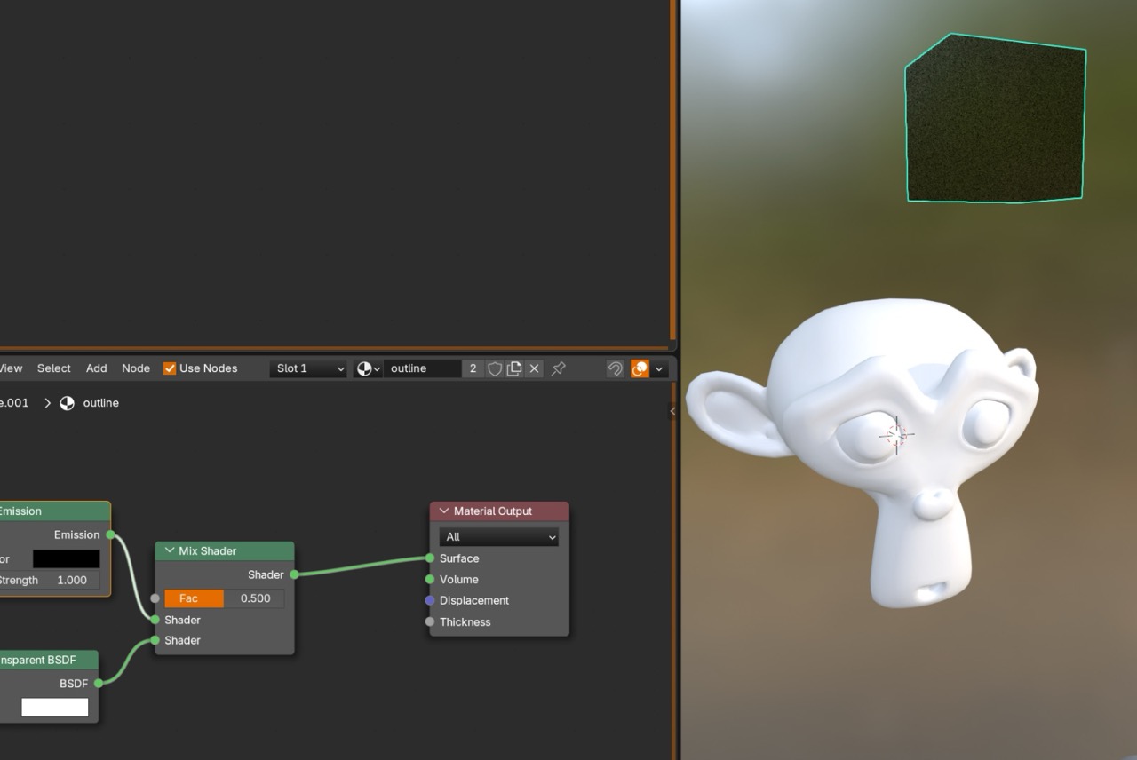Outline material test on cube