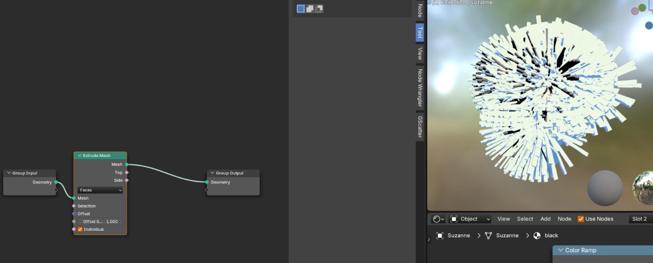 Extrude Mesh node added (Individual unchecked)