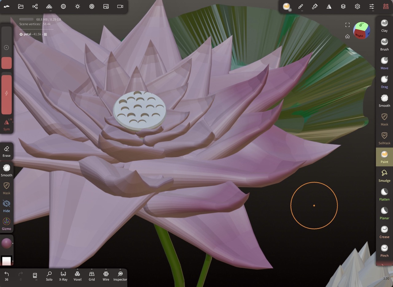 Coloring and texturing the lotus flower and lily pads.