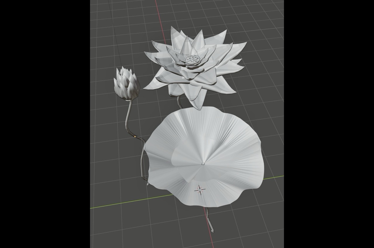 Mesh creation for the lotus flower and lily pads.