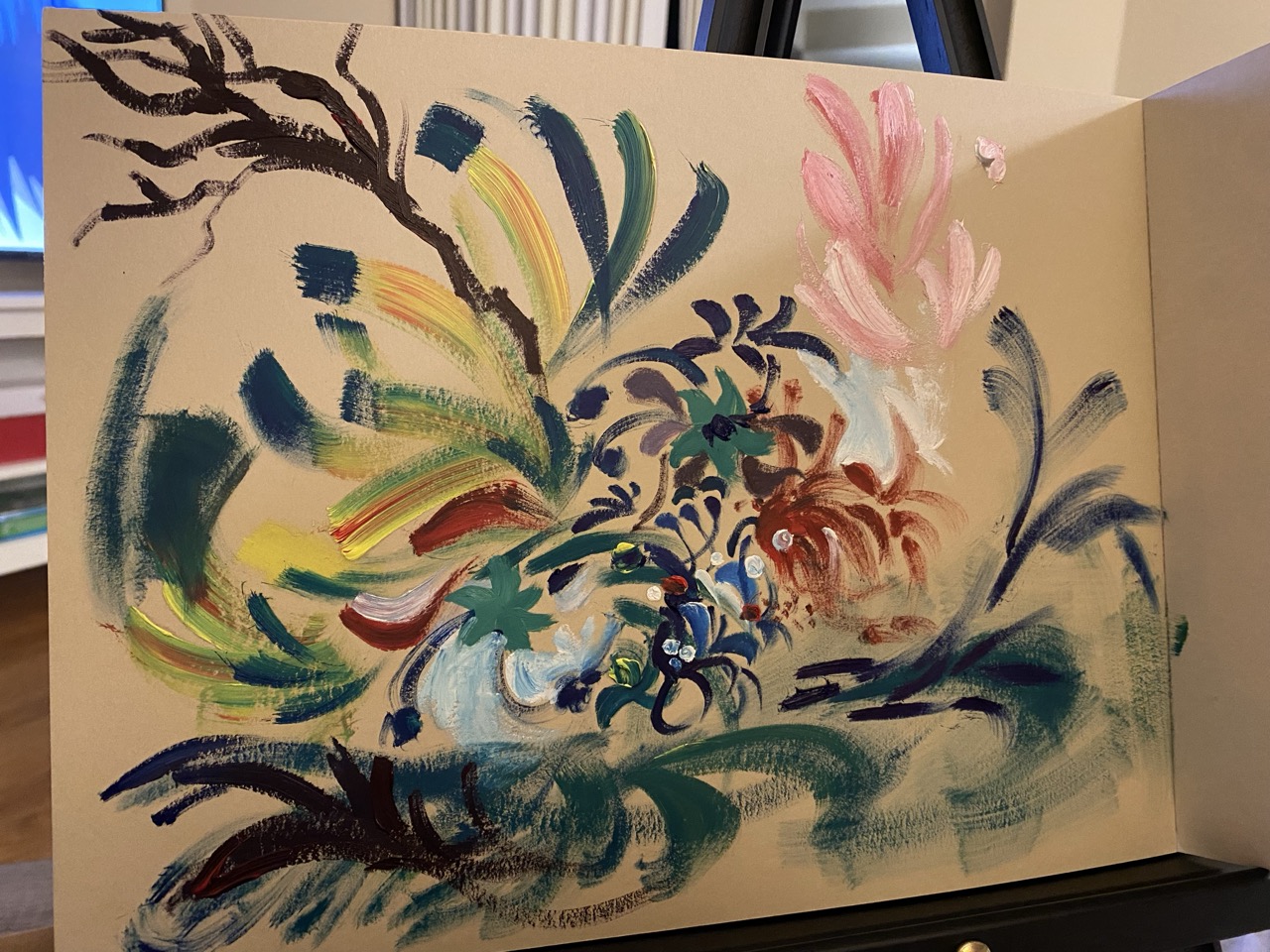 Testing oil paints for texture and paint consistency.