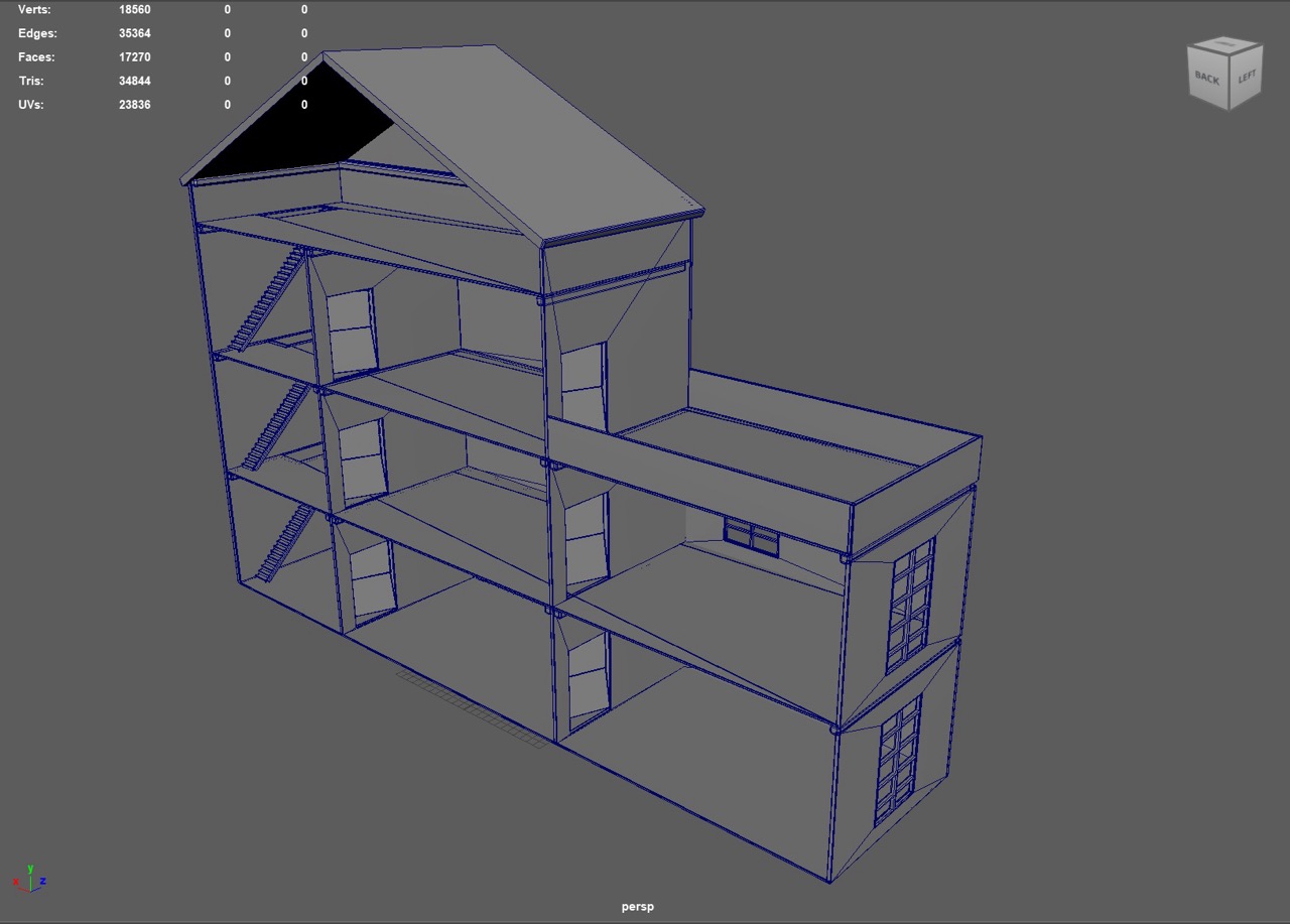 Wireframe on shaded overview during blockout