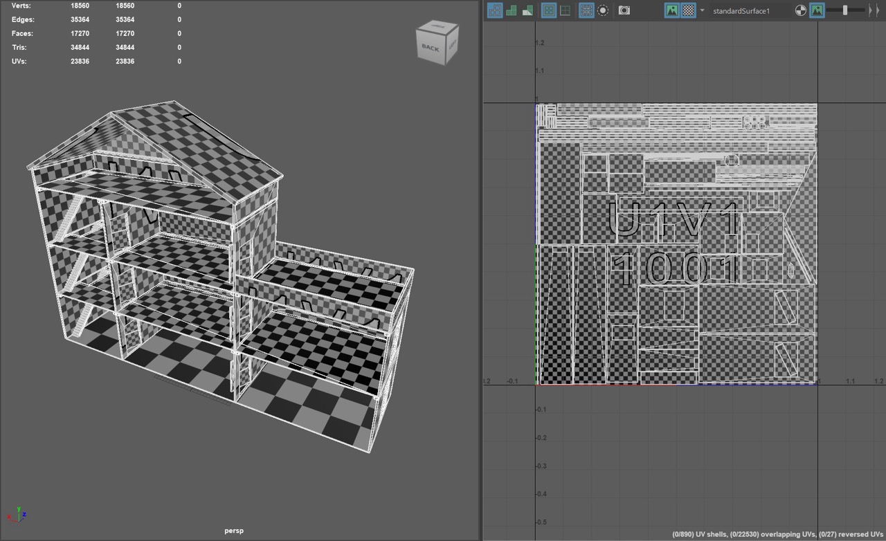 Checkerboard over UV layout, in perspective view mode