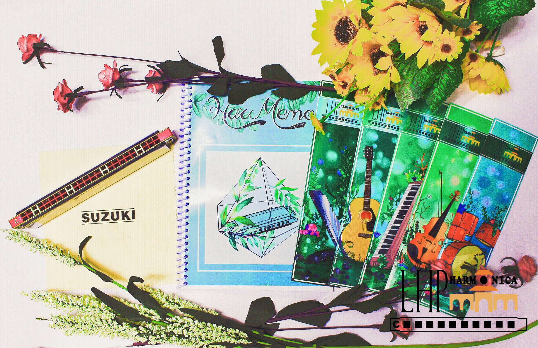 Promotional material showcasing the bookmark designs, created for the HarMemo campaign.