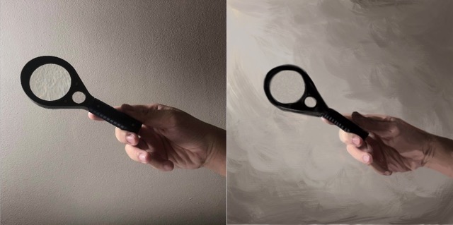 Holding magnifying glass