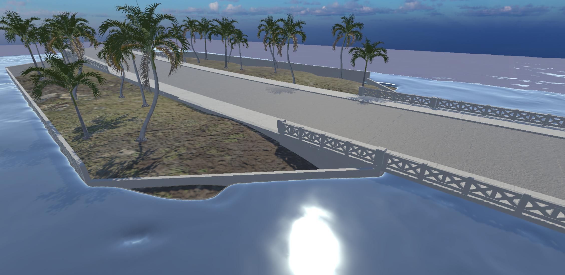 Water is the interactive core of the experience: it shows what seawalls hold back.